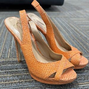 Jessica Simpson Orange Peep-Toe Slingback Heels